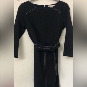 Boden Dress Navy Blue Belted Sheath with Pink Oversized Stitching